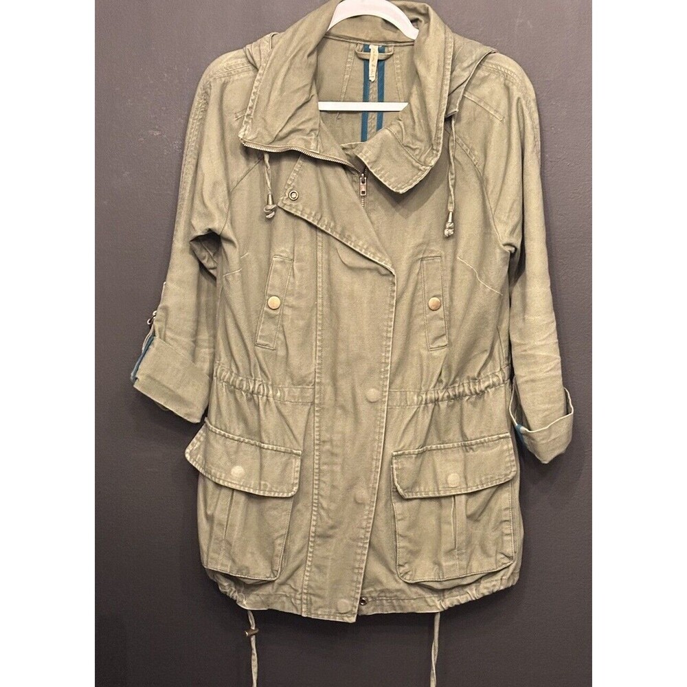 WILLOW and CLAY Women's Sz M Green Utility Lightweight Full Zip Hooded Jacket C8